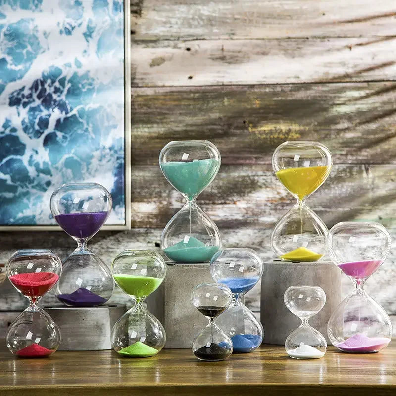Elegante Sanduhr aus Glas mit buntem Sand – 5–60 Minuten Zeiteinstellungen, ideal für Dekoration und Meditation