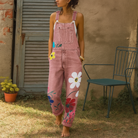 Elegante Jeans-Latzhose mit Blumenmuster
