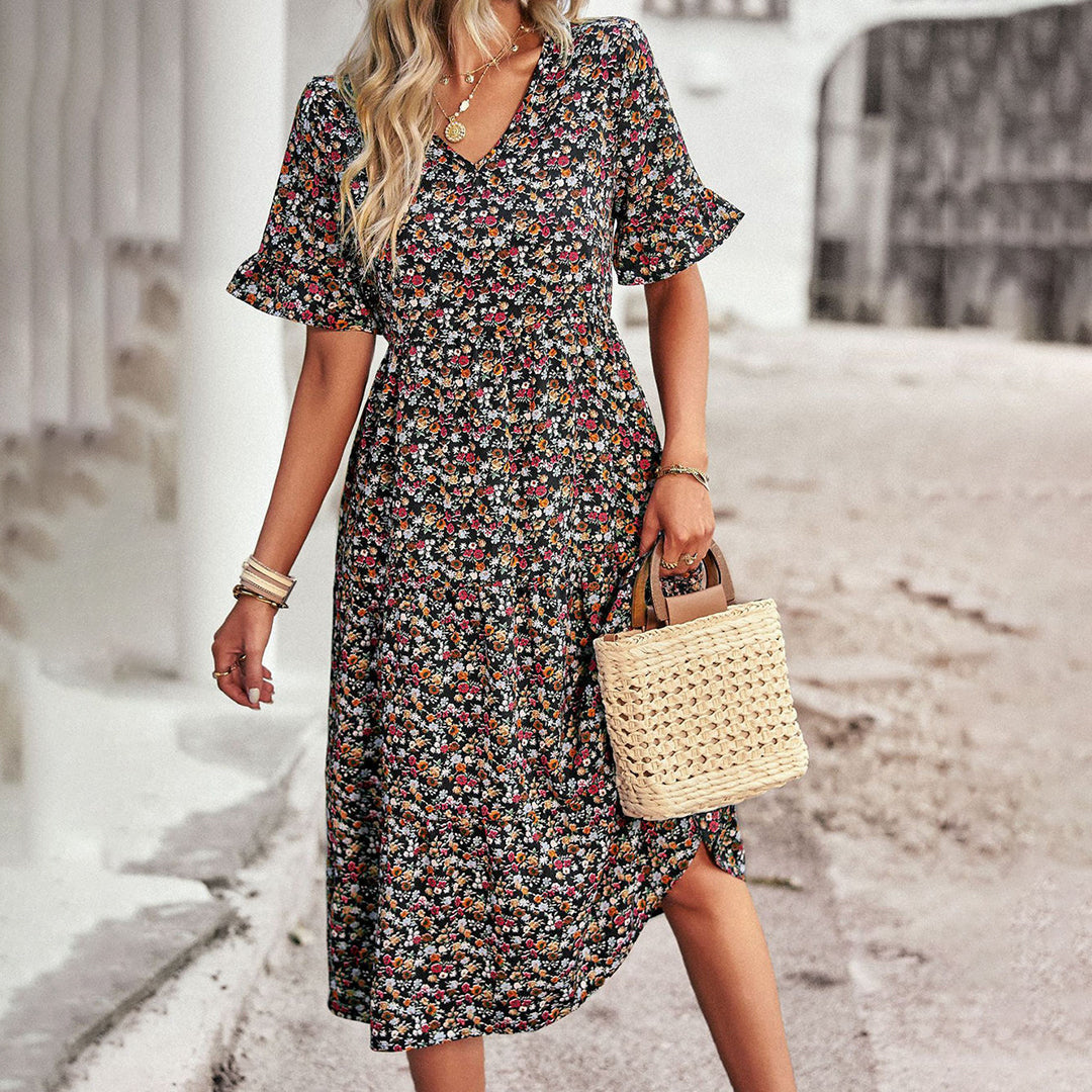 Elegantes Sommer-Midikleid mit Blumenmuster für Damen