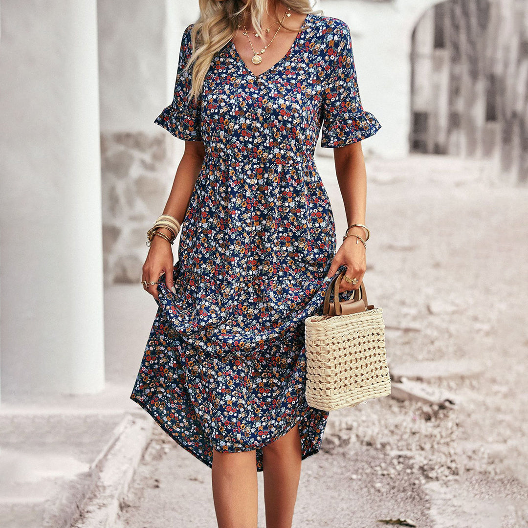 Elegantes Sommer-Midikleid mit Blumenmuster für Damen
