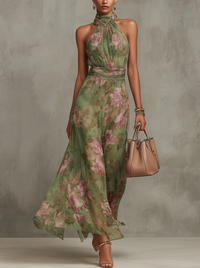 Elegantes grünes Boho-Maxikleid im Stil für Hochzeitsgäste
