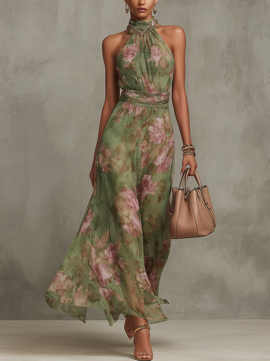 Elegantes grünes Boho-Maxikleid im Stil für Hochzeitsgäste