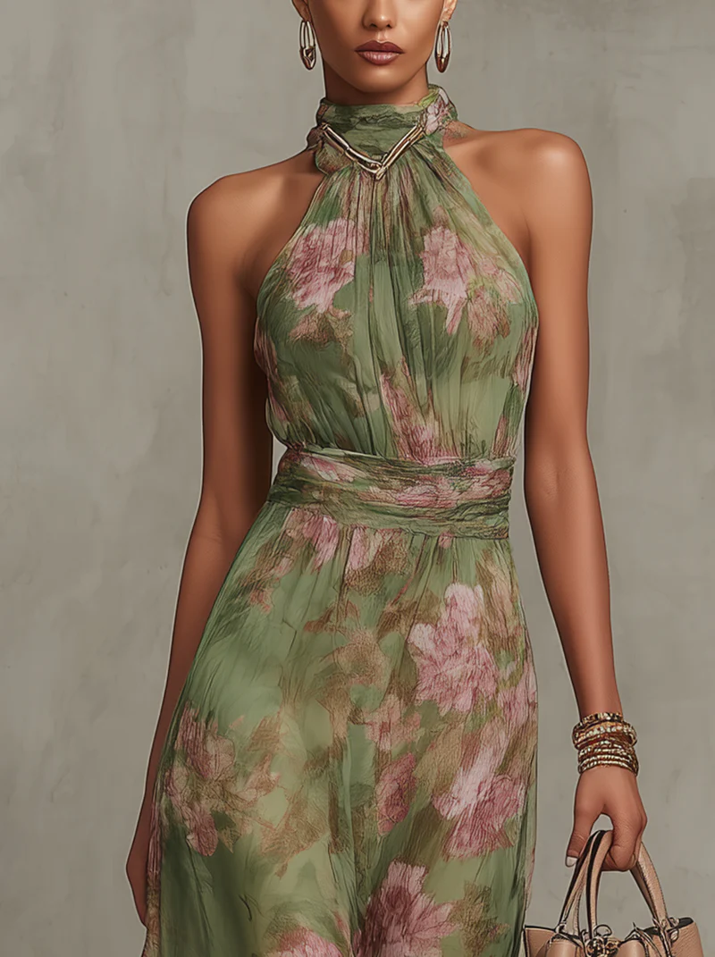 Elegantes grünes Boho-Maxikleid im Stil für Hochzeitsgäste