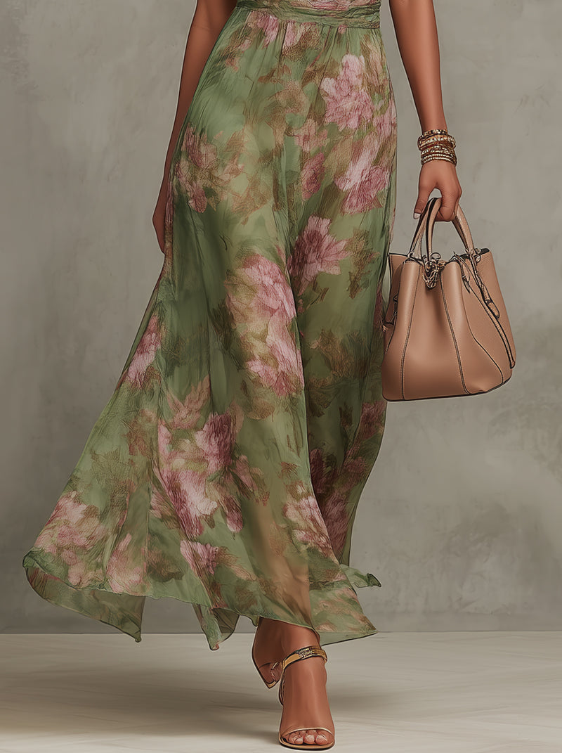 Elegantes grünes Boho-Maxikleid im Stil für Hochzeitsgäste