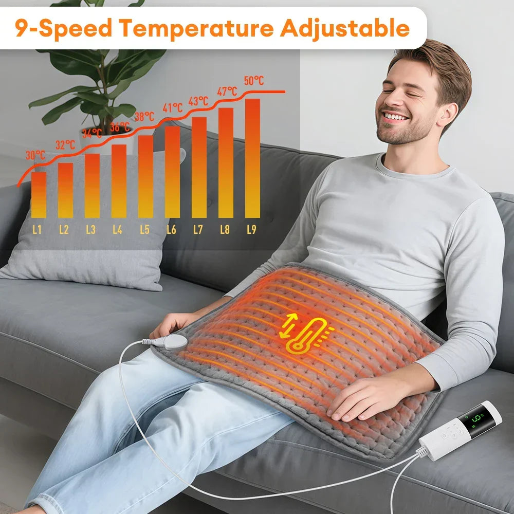 Elektrisches Heizkissen | 9 Temperaturstufen und 4 Timer-Modi | 30×60 cm | Waschbar und schnell aufheizend | Für Rücken, Bauch und Beine