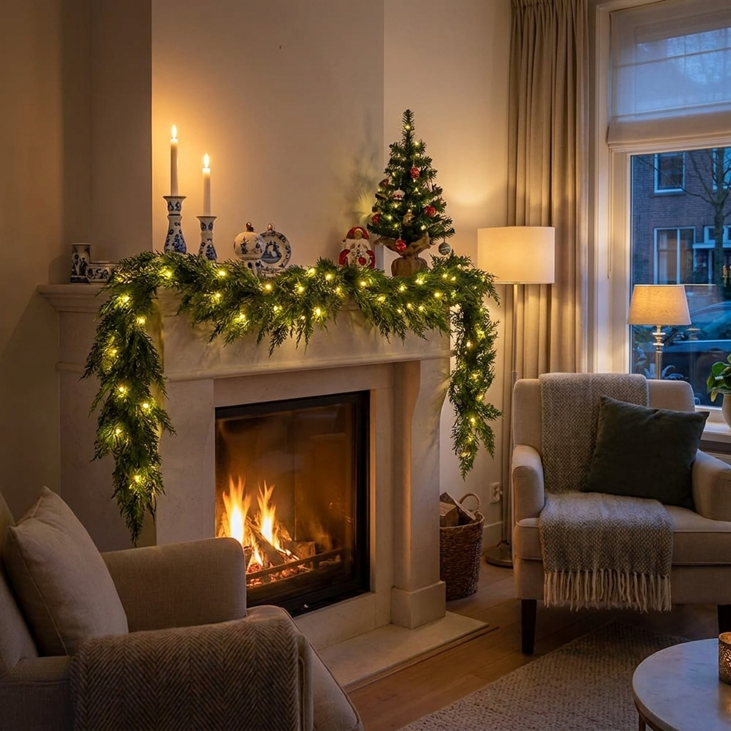 Vorbeleuchtete Weihnachts-Zederngirlande