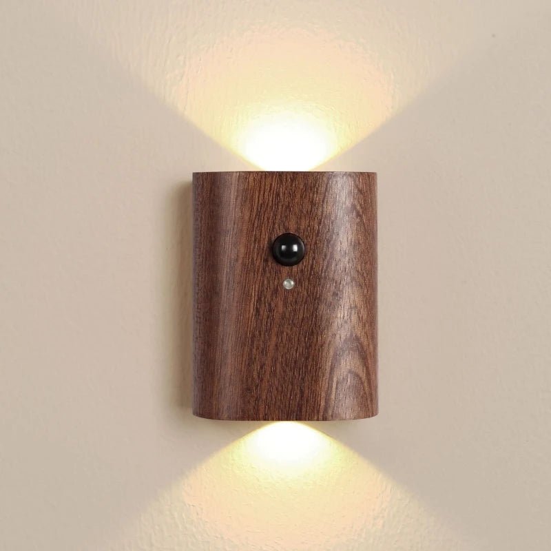 Holzlampe mit Bewegungsmelder und wiederaufladbarem Akku