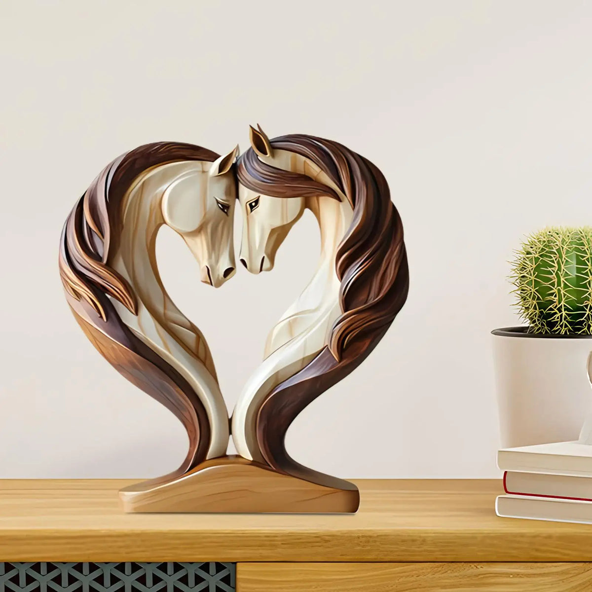 Pferdeskulptur aus Holz im 2D-Umarrmungsdesign – Dekoration für Wohnzimmer, Büro und Kinderzimmer