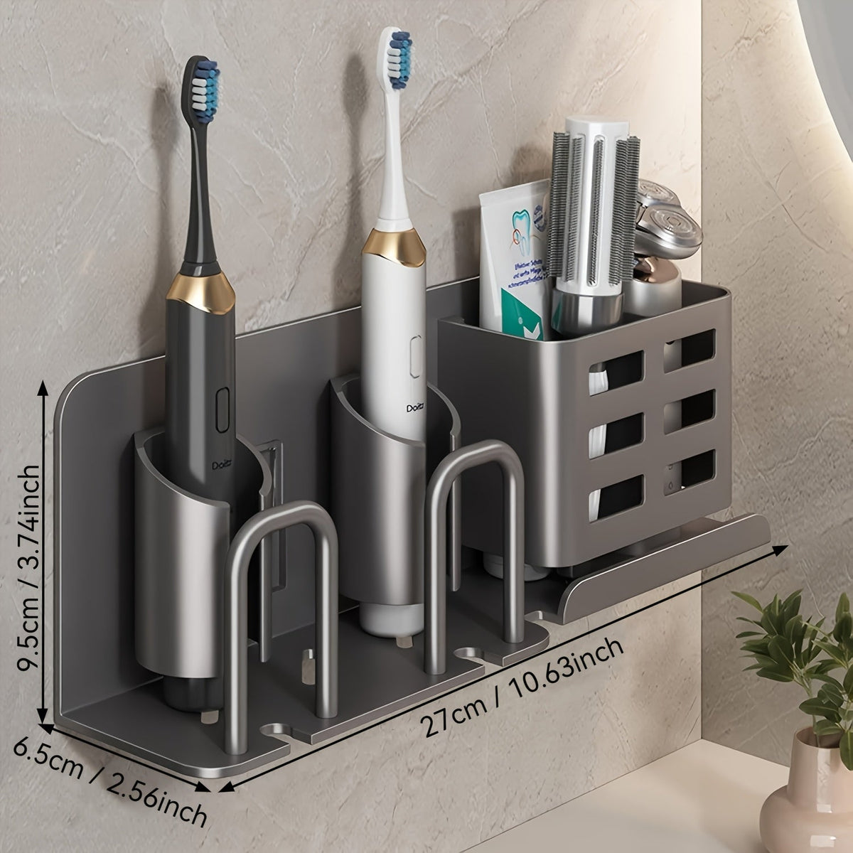 Wandmontierter elektrischer Zahnbürstenhalter – Badezimmer-Organizer aus Aluminium mit Abflusslöchern