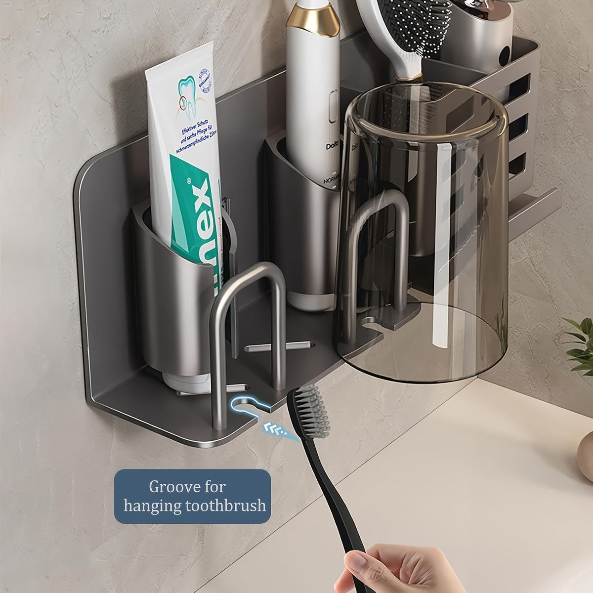 Wandmontierter elektrischer Zahnbürstenhalter – Badezimmer-Organizer aus Aluminium mit Abflusslöchern