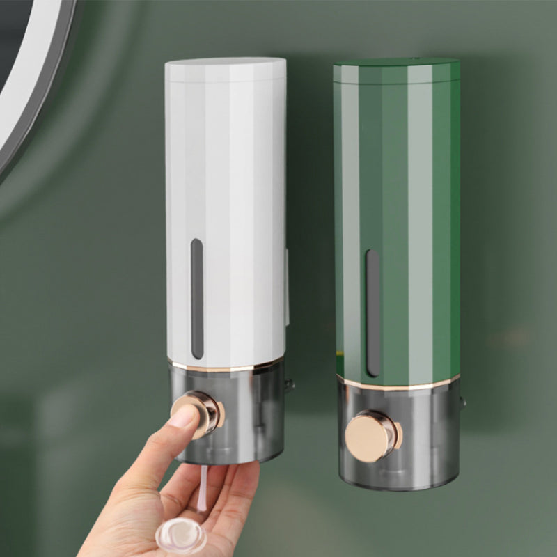 Wandmontierter Seifenspender für die Dusche in Weiss/Dunkelgrün