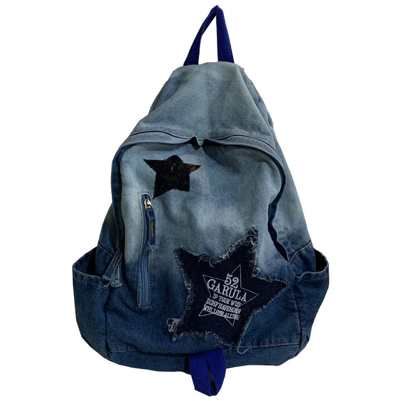 Jeans-Schultasche mit Stern-Applikation für den täglichen Gebrauch