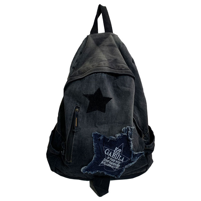 Jeans-Schultasche mit Stern-Applikation für den täglichen Gebrauch