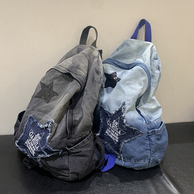 Jeans-Schultasche mit Stern-Applikation für den täglichen Gebrauch