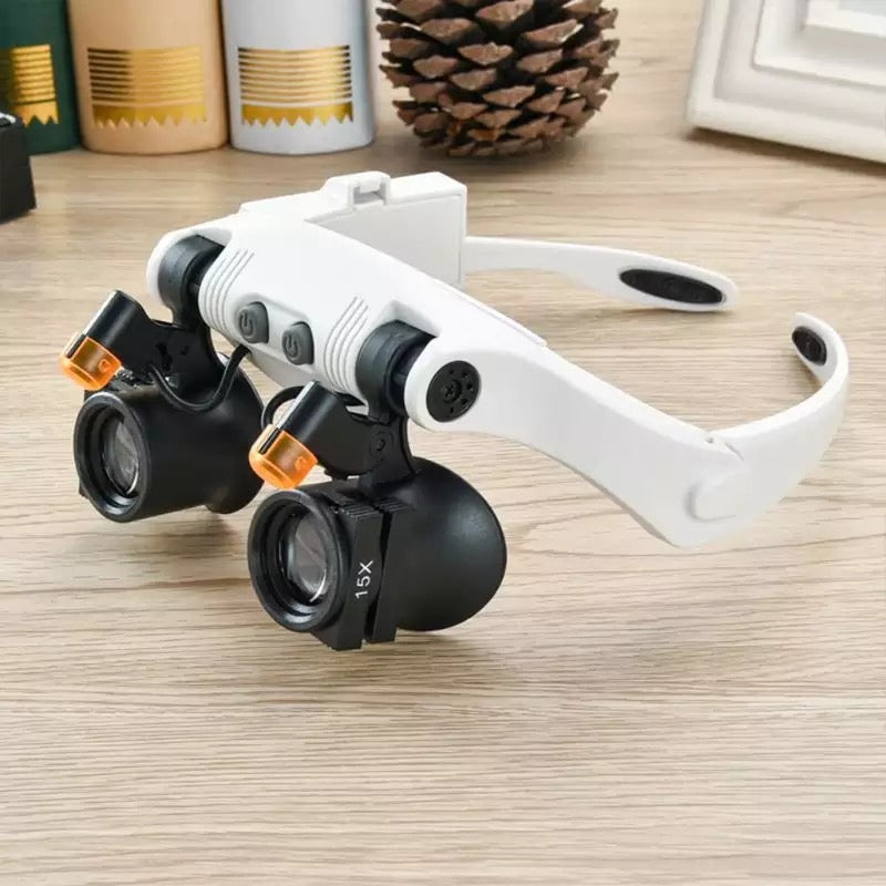 Kopflupe Juwelier-Lupenbrille mit 8 Linsen und LED-Beleuchtung