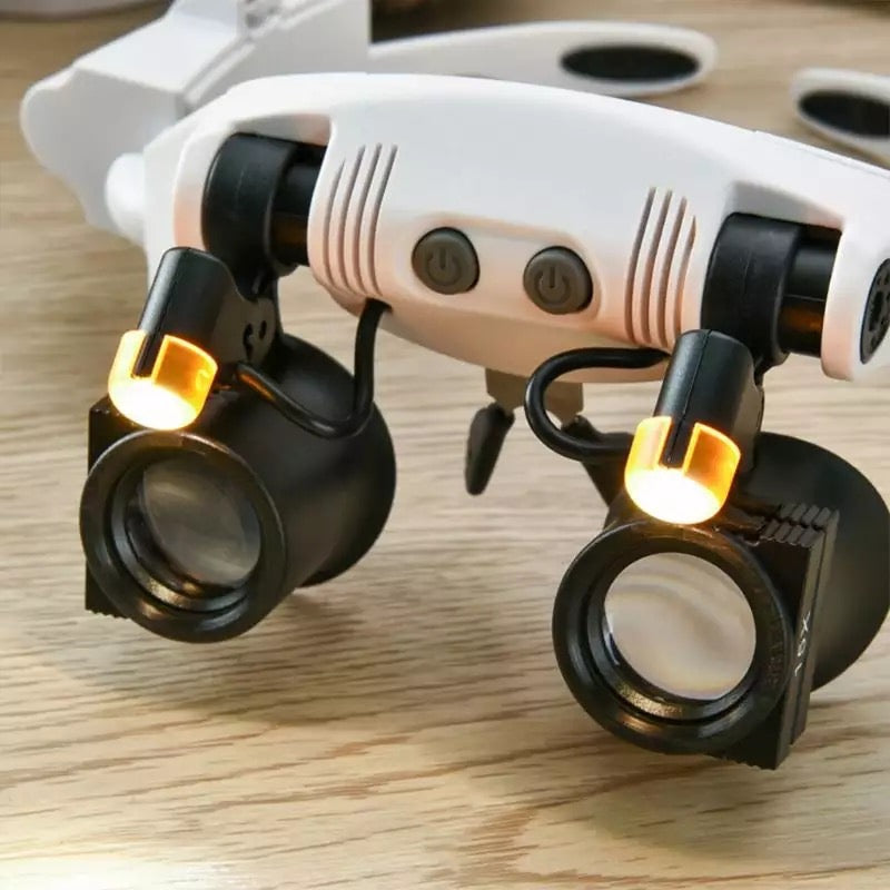 Kopflupe Juwelier-Lupenbrille mit 8 Linsen und LED-Beleuchtung