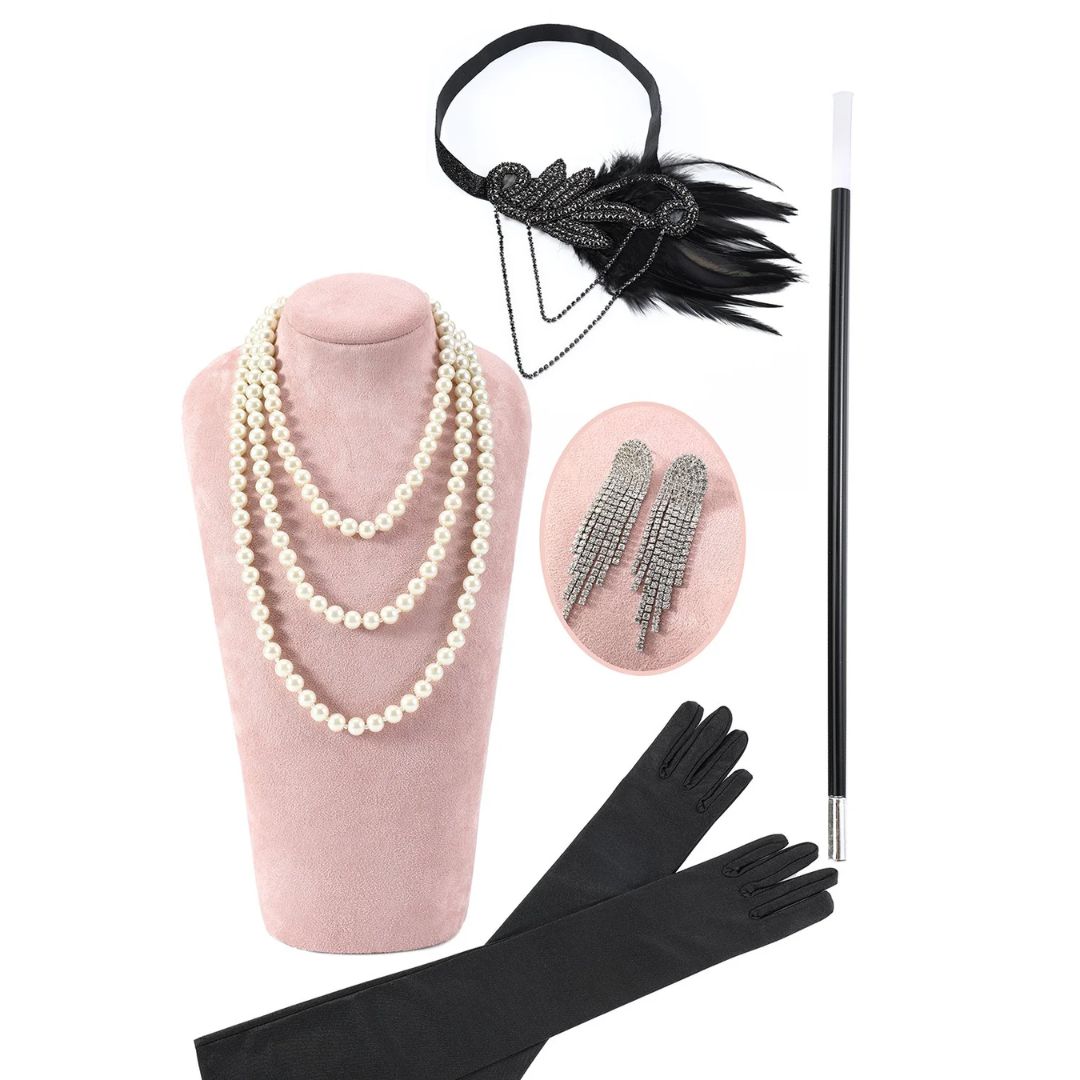 Schwarzes 1920er-Jahre Accessoire-Set