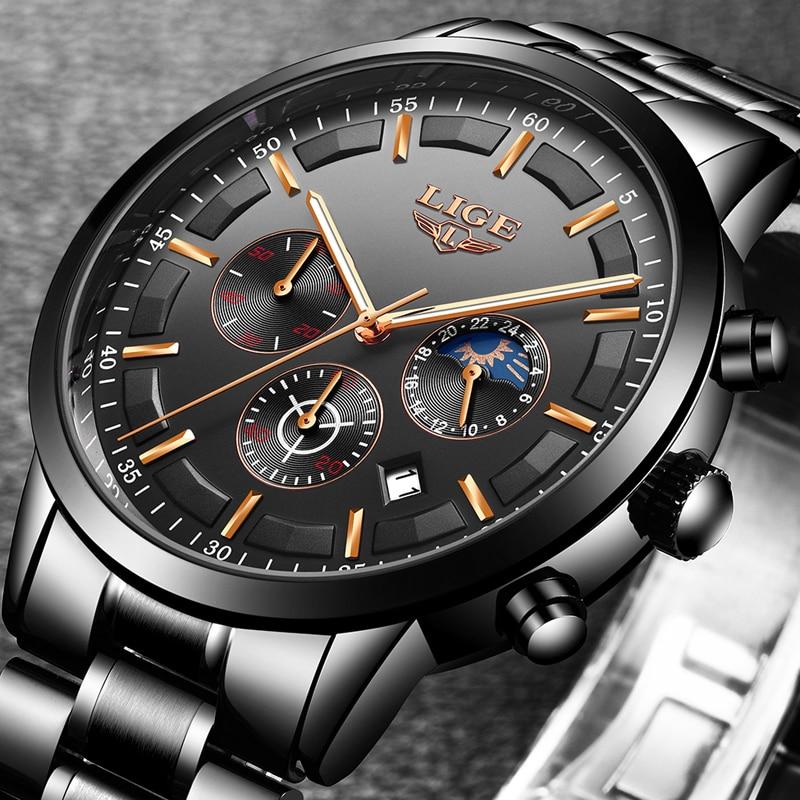 Schwarze Edelstahl-Armbanduhr
