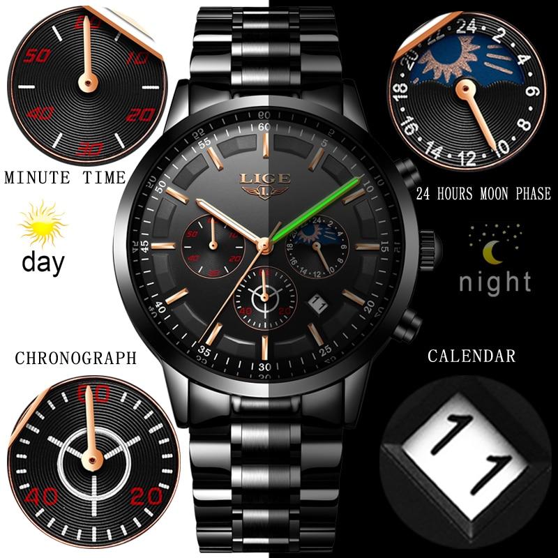 Schwarze Edelstahl-Armbanduhr