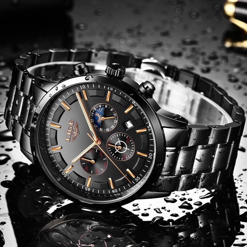 Schwarze Edelstahl-Armbanduhr