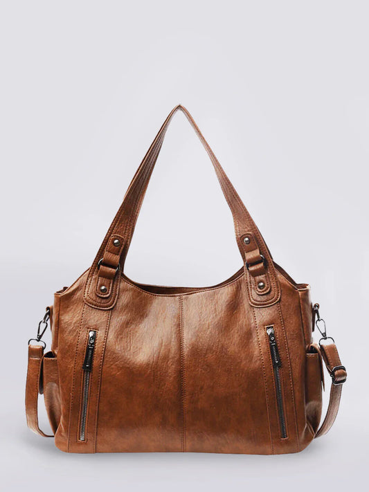 Schwarze vegane Leder-Schultertasche für Damen – stilvoll und geräumig mit mehreren Fächern
