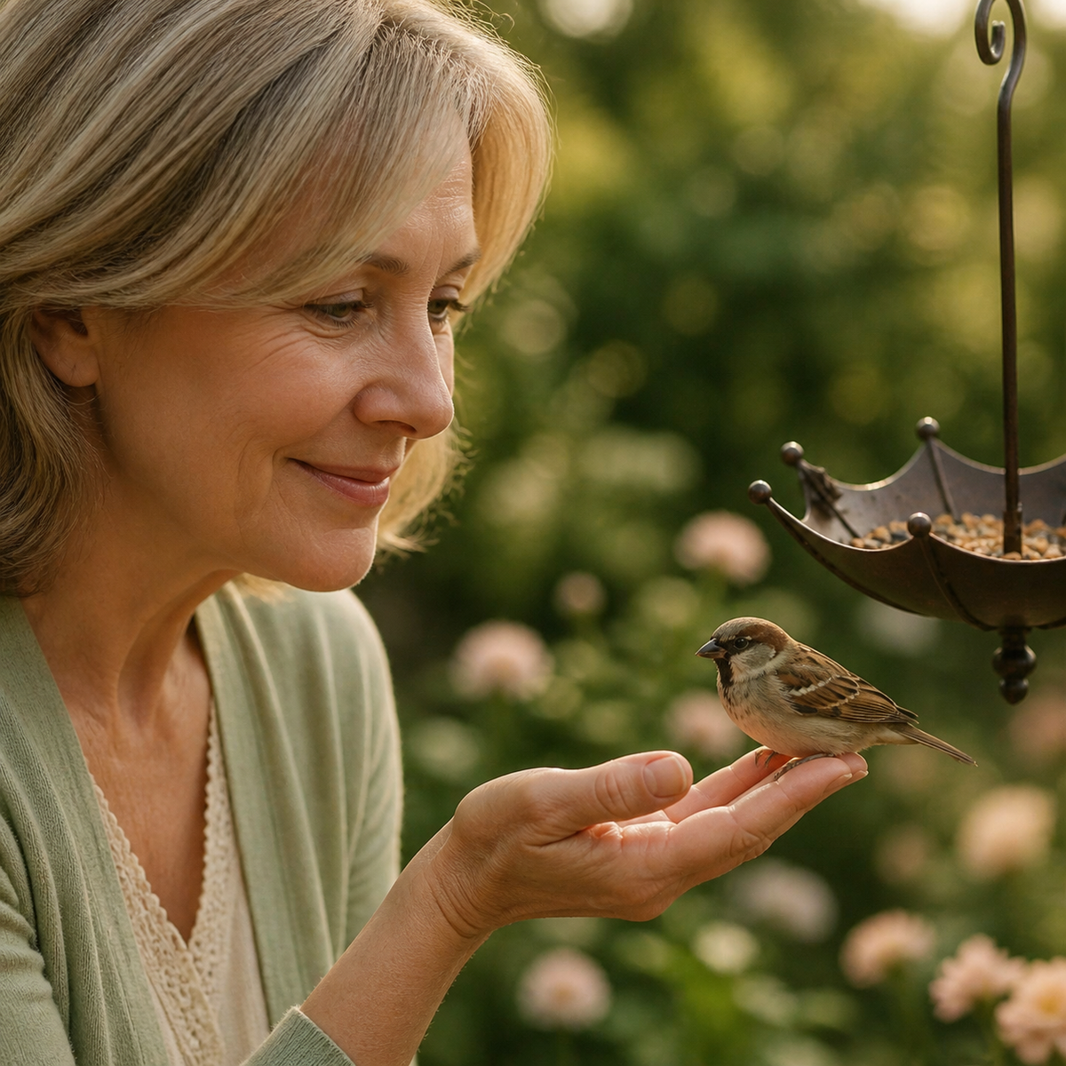 Hängendes Vogelhäuschen und Vogeltränke in Schirmform