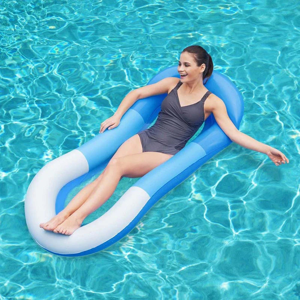 Aufblasbare Luftmatratze mit kühlendem Netz und Kissen – bequeme Wasserhängematte für Strand- und Poolentspannung