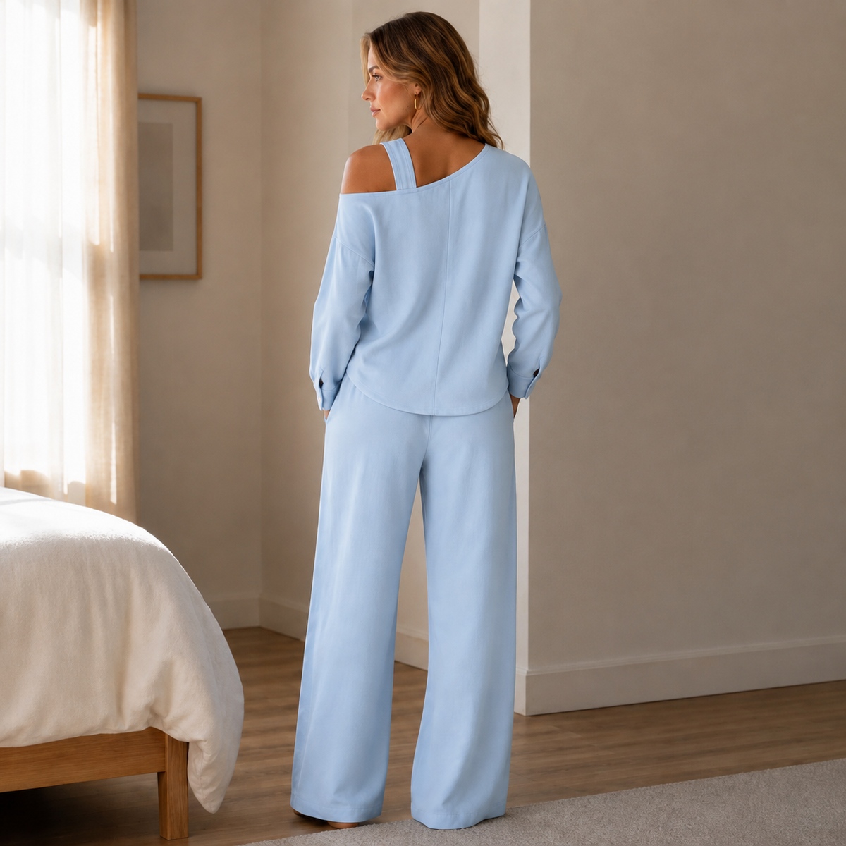 Set aus One-Shoulder-Oberteil und Hose mit weitem Bein