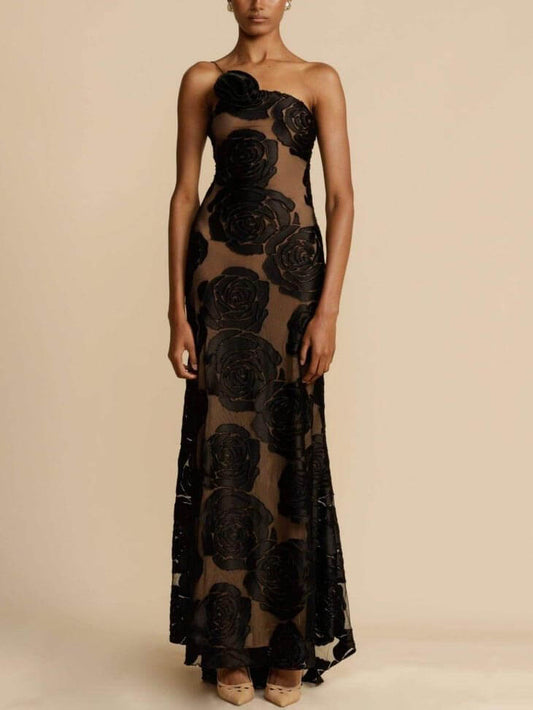 One-Shoulder-Damen-Maxikleid