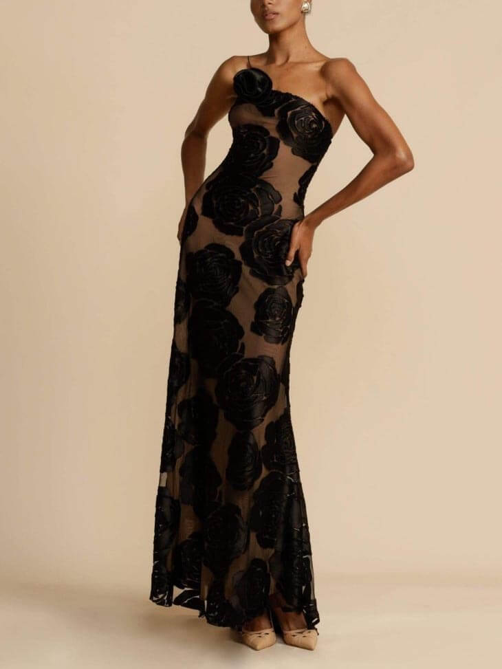 One-Shoulder-Damen-Maxikleid