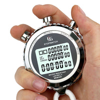 Metall-Stoppuhr mit 3-zeiligem Display für Lauftraining, elektronischer Timer, Modell: YS-5100 100 Speicher