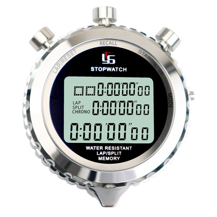 Metall-Stoppuhr mit 3-zeiligem Display für Lauftraining, elektronischer Timer, Modell: YS-5100 100 Speicher