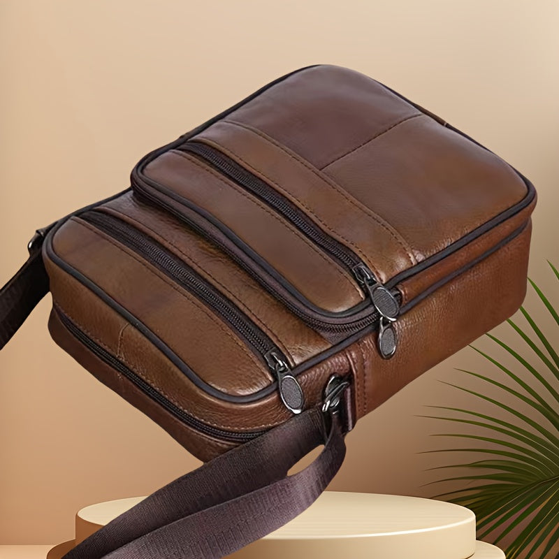 Herren Leder-Umhängetasche – Geräumige Rindsledertasche mit verstellbarem Riemen