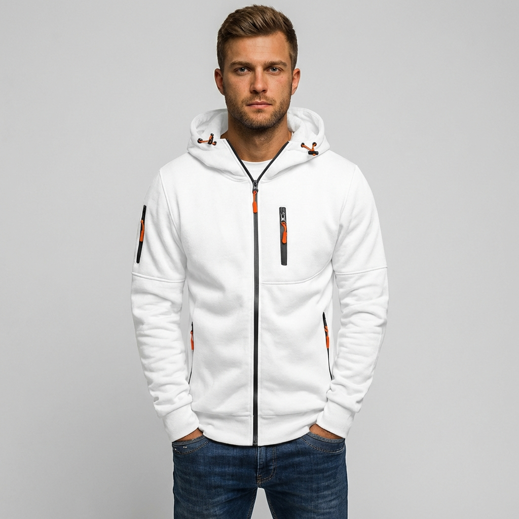 Herren-Sweatjacke mit Reissverschluss und orangefarbenen Details