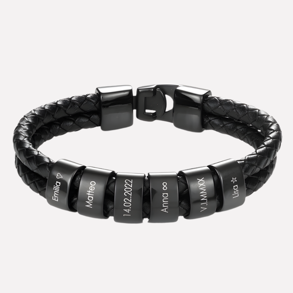 Schwarzes Herrenarmband mit gravierten Perlen