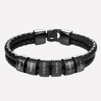 Schwarzes Herrenarmband mit gravierten Perlen