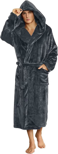 Herren-Fleece-Bademantel mit Kapuze – Schwarz-Grau