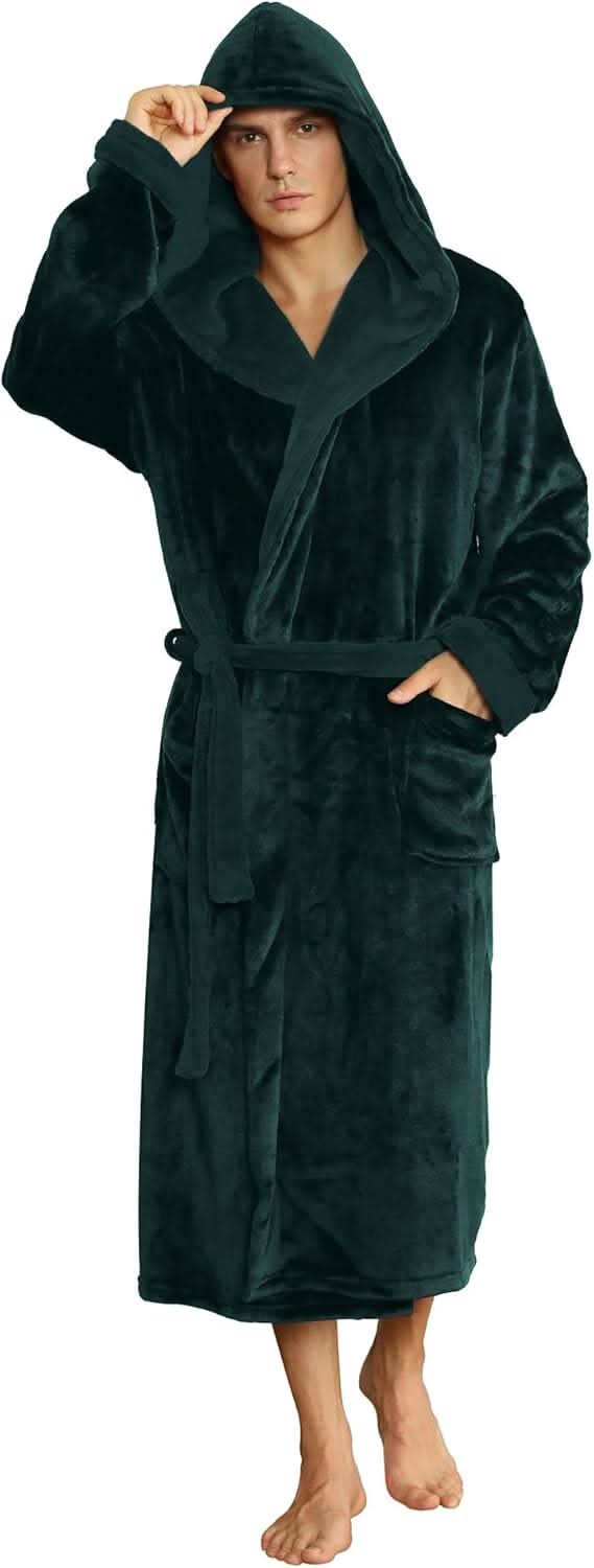 Herren-Fleece-Bademantel mit Kapuze – Schwarz-Grau