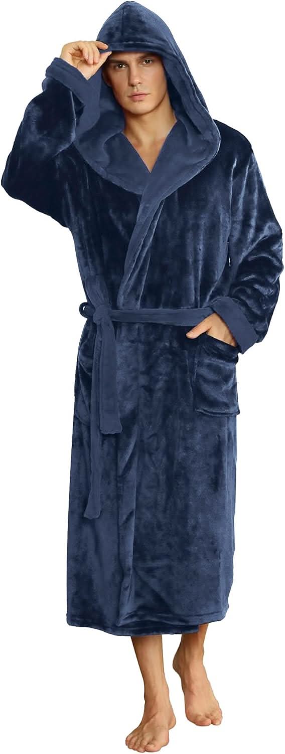 Herren-Fleece-Bademantel mit Kapuze – Schwarz-Grau