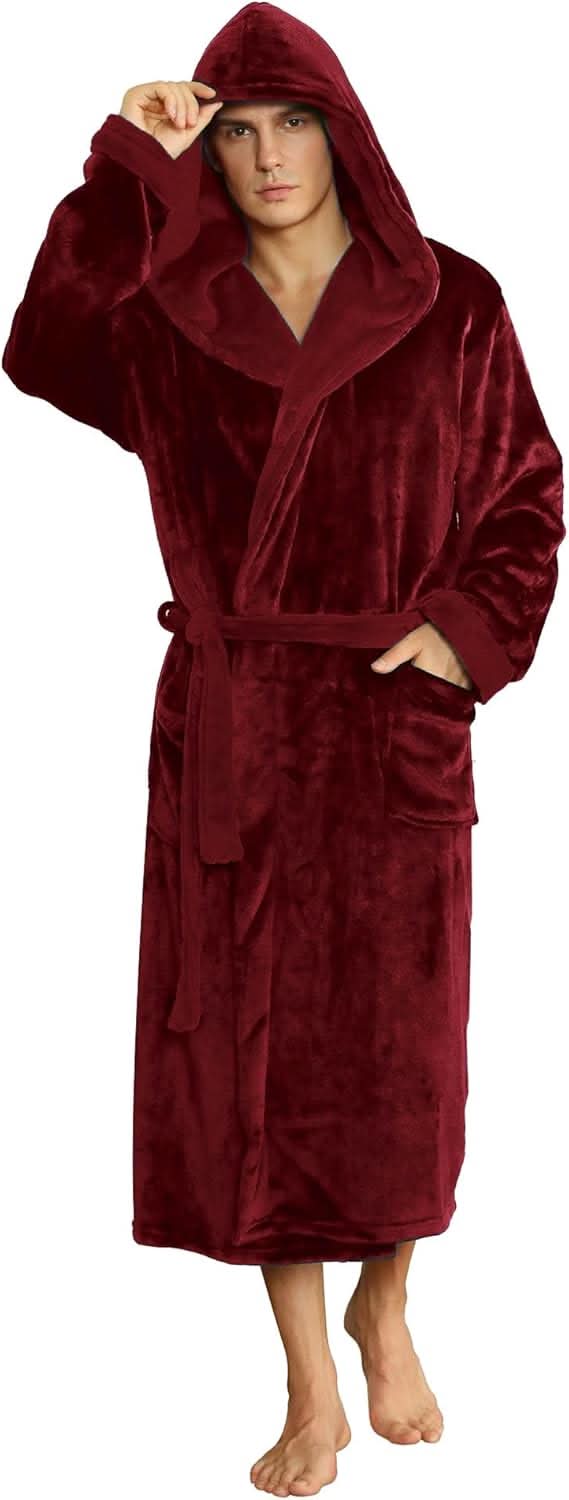 Herren-Fleece-Bademantel mit Kapuze – Schwarz-Grau