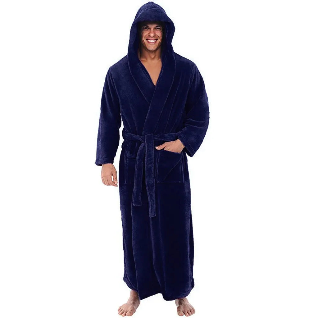 Herren-Fleece-Bademantel mit Kapuze