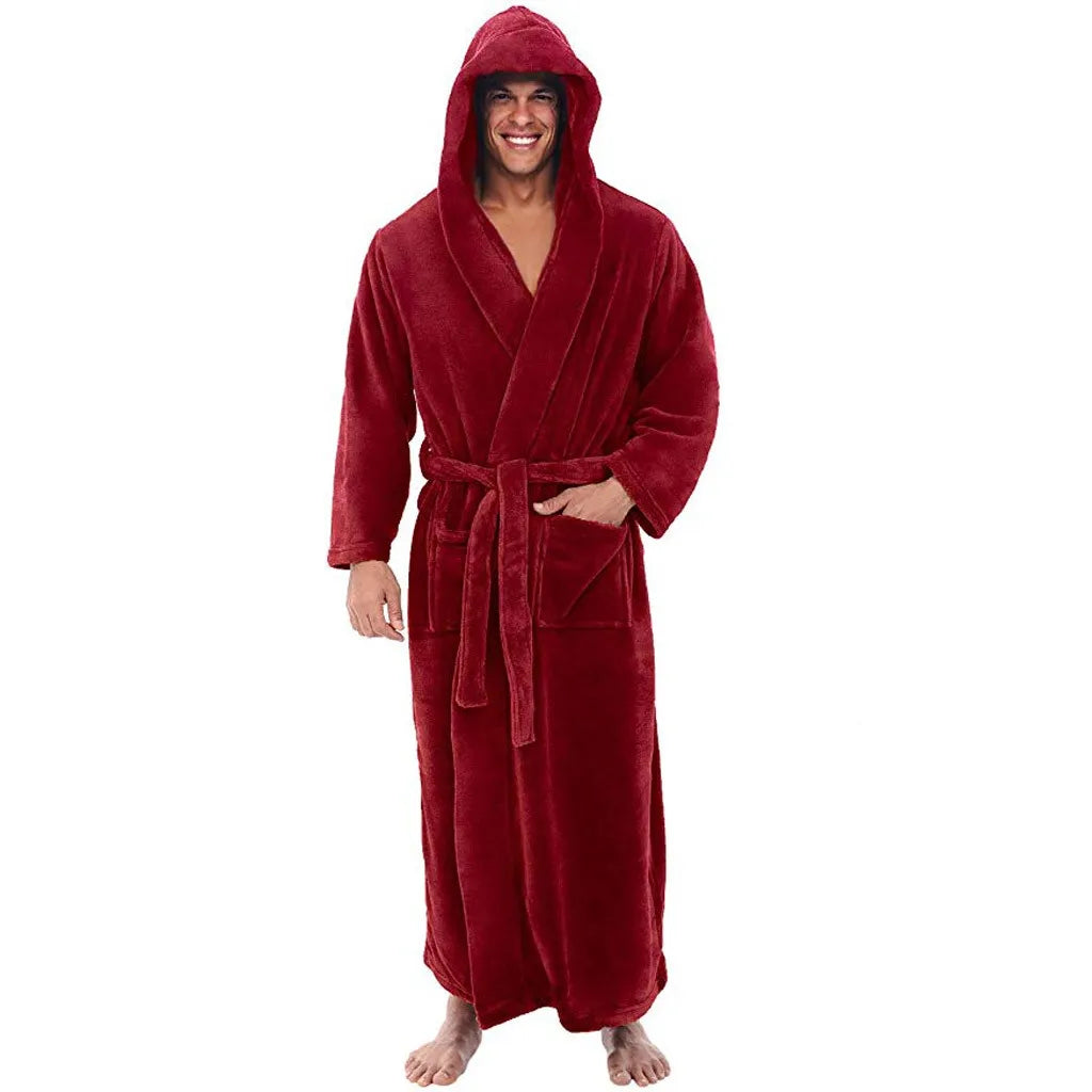 Herren-Fleece-Bademantel mit Kapuze