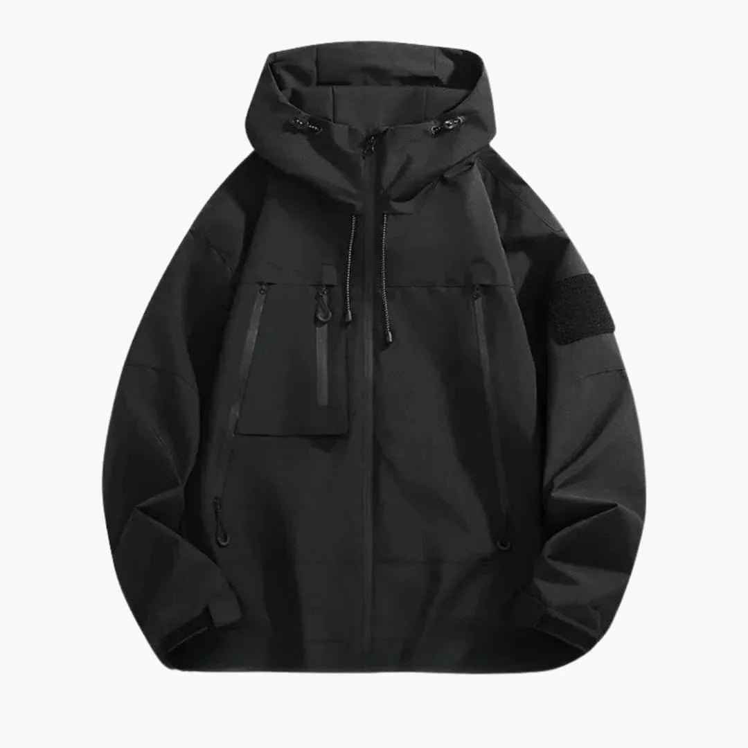 Herren Softshell-Jacke mit Kapuze und Reissverschlusstaschen