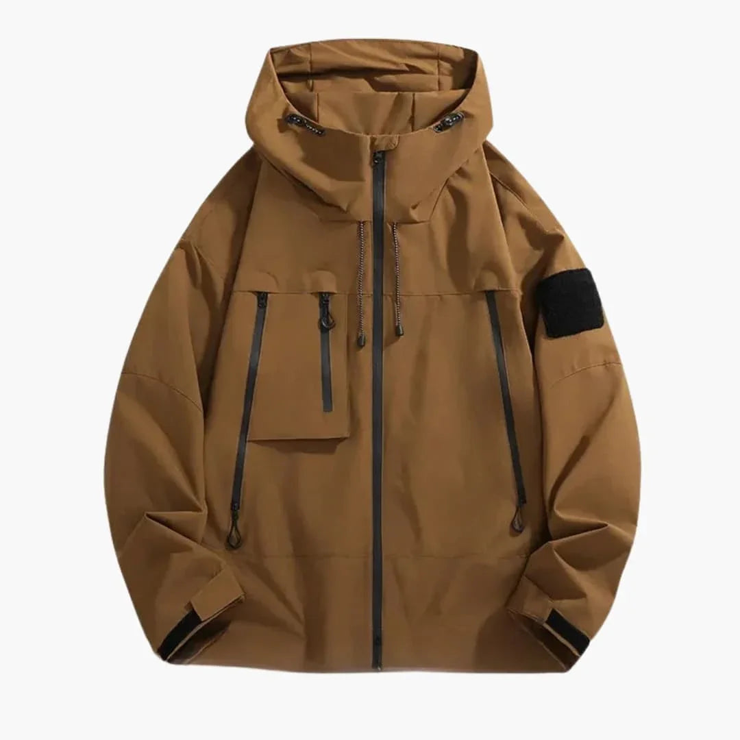Herren Softshell-Jacke mit Kapuze und Reissverschlusstaschen