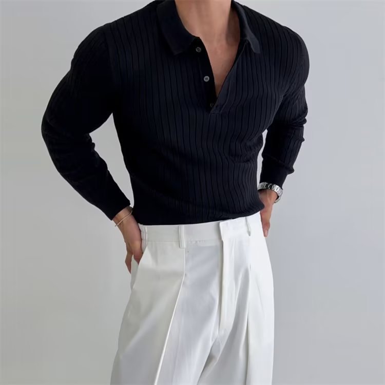 Tailliertes Langarm-Poloshirt für Herren