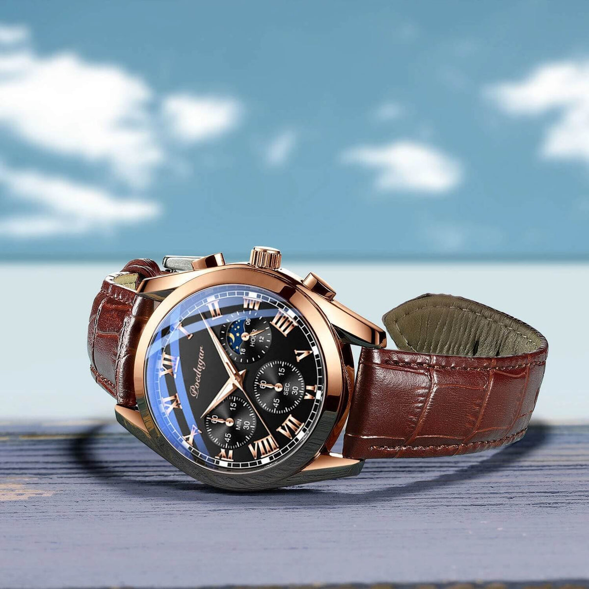 Herrenarmbanduhr mit Premium-Lederarmband