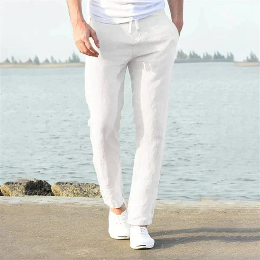 Lockere Leinenmischung-Herrenhose mit Kordelzug