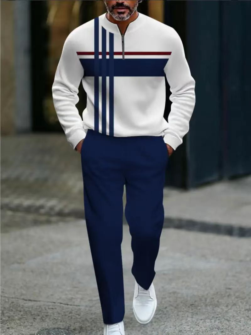 Locker geschnittenes Herren-Sportbekleidungsset mit Pullover mit Grafikprint und Hose