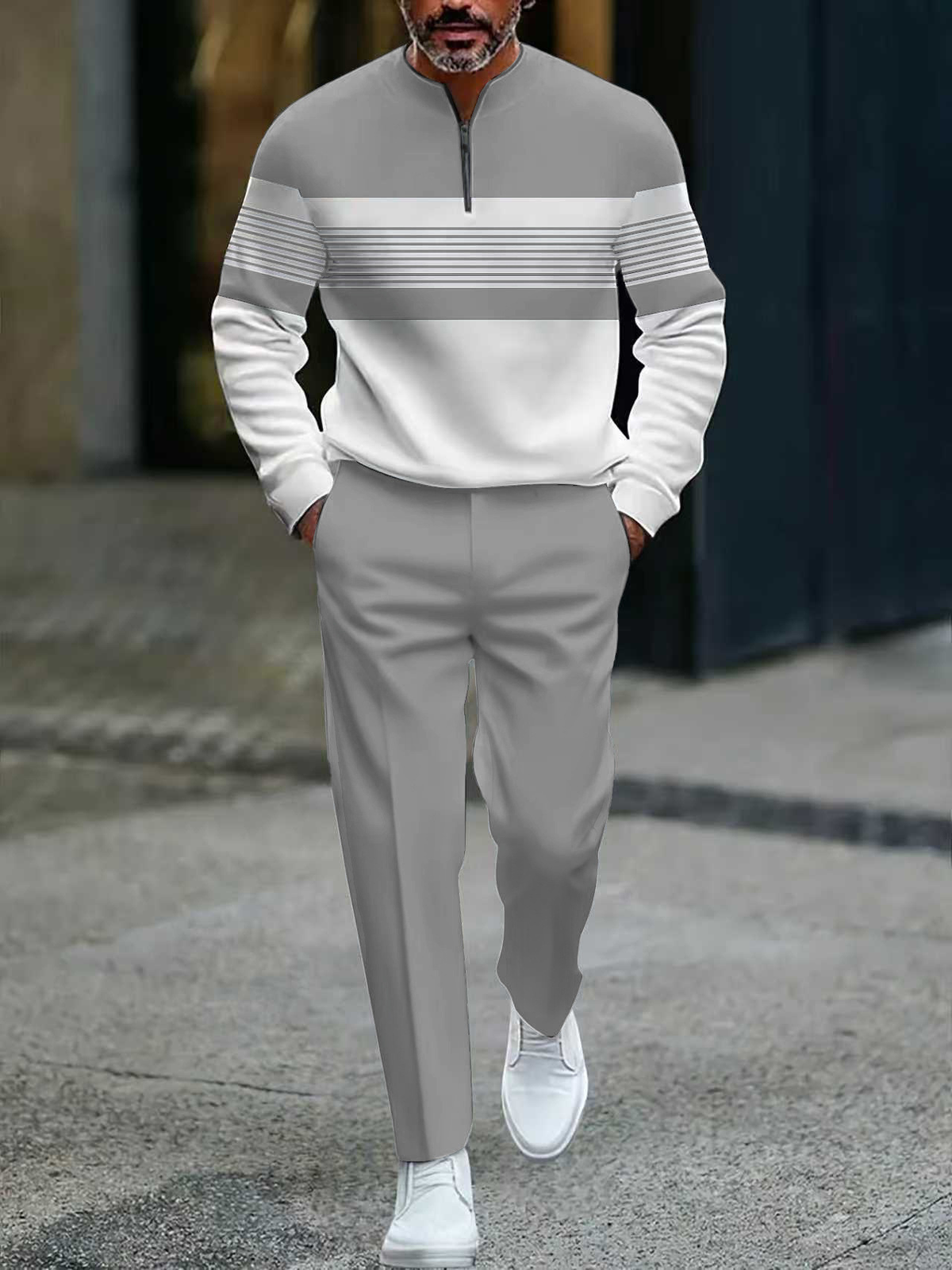 Locker geschnittenes Herren-Sportbekleidungsset mit Pullover mit Grafikprint und Hose