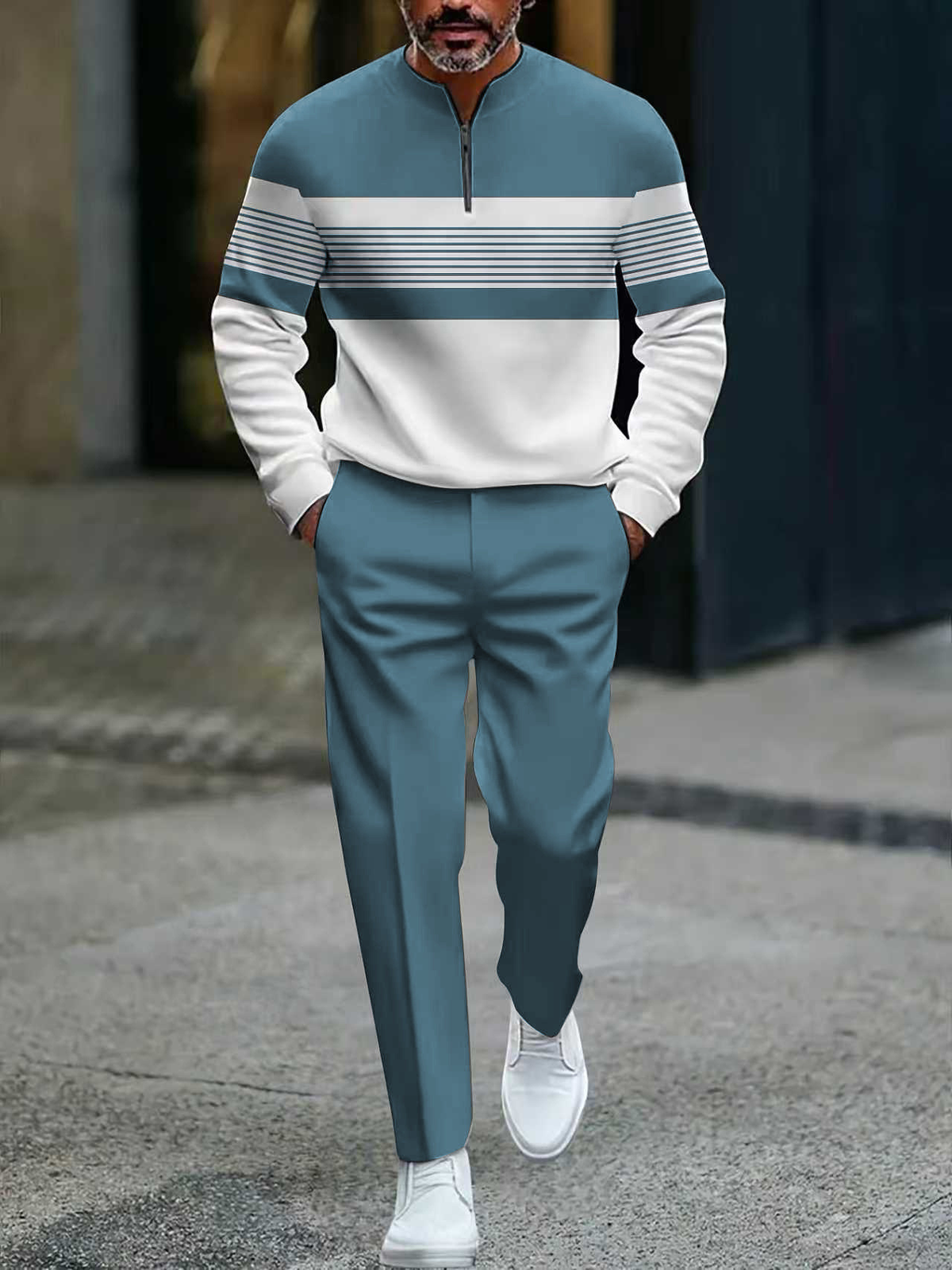Locker geschnittenes Herren-Sportbekleidungsset mit Pullover mit Grafikprint und Hose